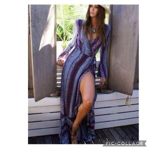 BOHO FLORAL RUFFLE WRAP LONG SLEEVE MAXI LENGTH DRESS NWOT